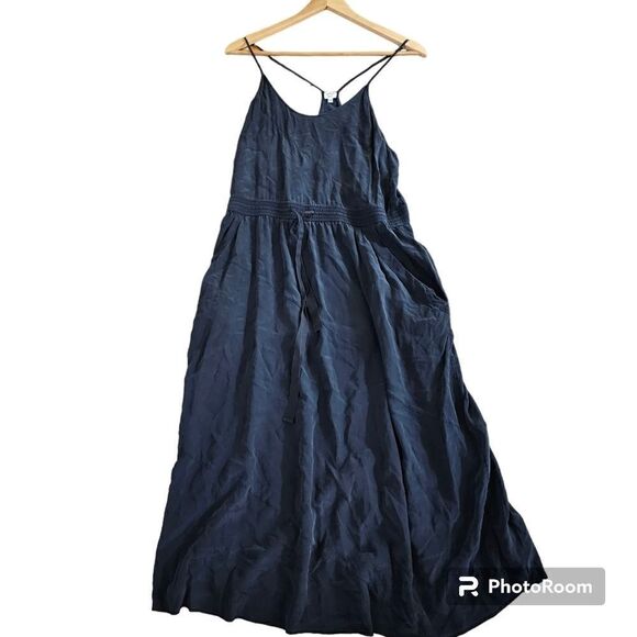 Aritizia Wilfred Free Midi Dress Small Black Sleeveless Tie Waist Flowy Pockets - Picture 1 of 9